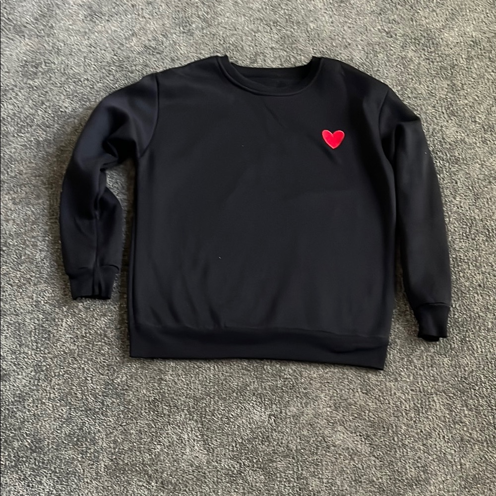 Black Crew Neck Sweater with Red Heart